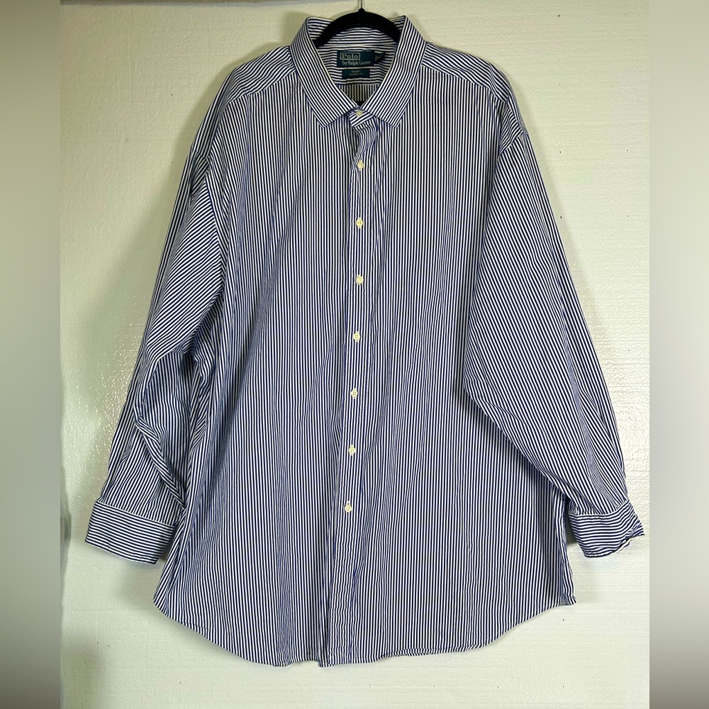 Polo Ralph Lauren Navy Striped Regent Classic Fit Men's Shirt Size‎ 36/37 Tall